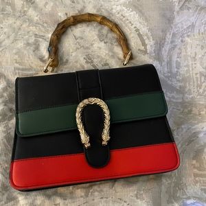 Red/Green Purse with Bamboo Handle